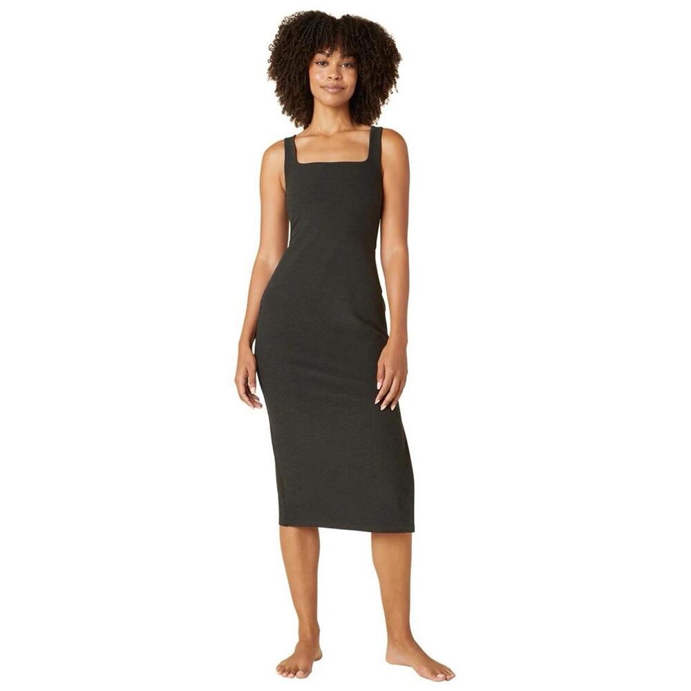 Beyond Yoga Women's Black Square Neck Midi Dress
